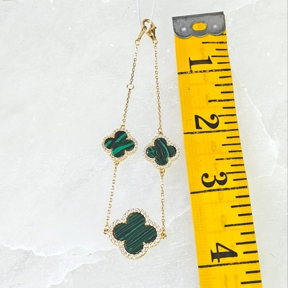 Rachel Zoe 3 Clover Alhambra Bracelet in GP Sterling Silver and Malachite NWT - Picture 4 of 8